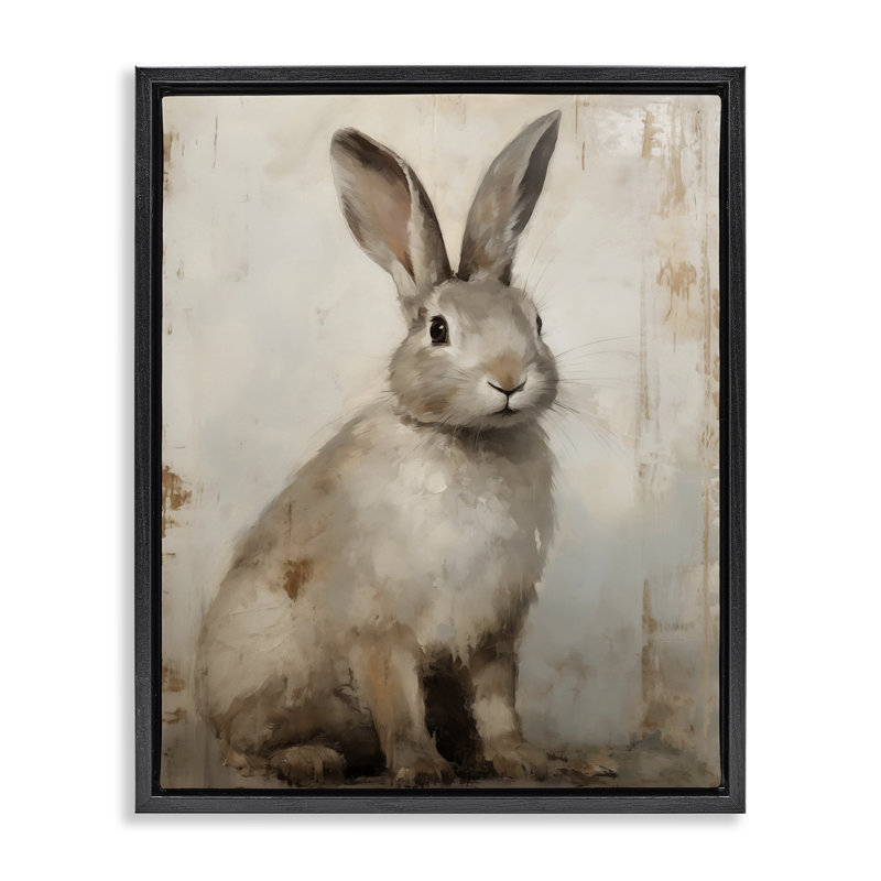 «Neutral Rabbit Portrait Floater», art mural par Arlington Prints, Cadre flottant noir de jais, H 21 po x l 17 po