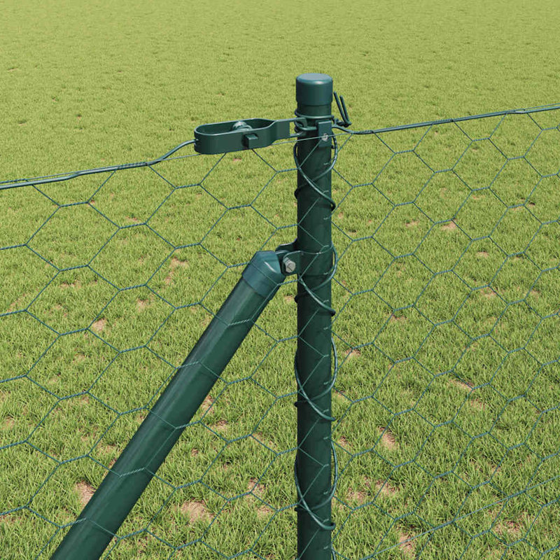 Vidaxl Fence With Posts -Coated Steel, Green, 100cm H x 1000cm W x 3.2cm D