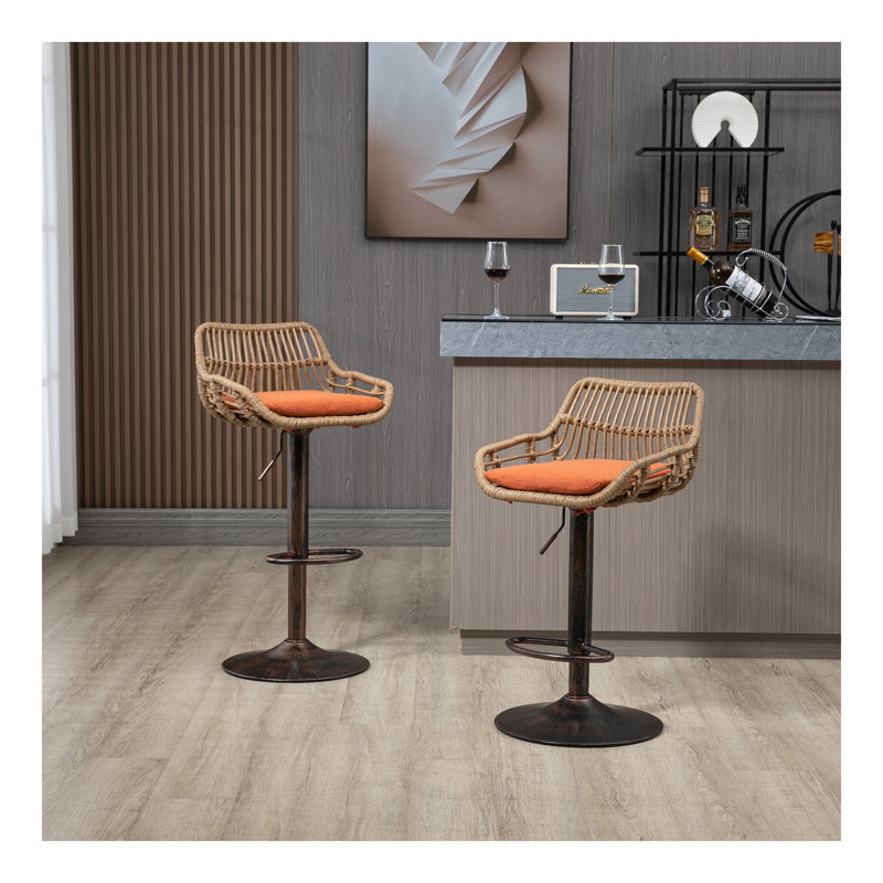 Ensemble de 2 tabourets de bar modernes pivotants avec repose-pieds réglables pour cuisine et salle à manger, Orange