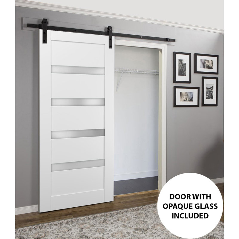 Porte de grange en verre givré Quadro, 42 po x 96 po, Noir