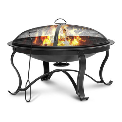 DIDADI 29 inch Fire Pits for Outside Firepit Outdoor Wood Burning Bonfire Pit Steel Firepit Bowl for Patio Backyard Camping,with Ash Plate,Spark Screen,Log Grate,Poker, bronze