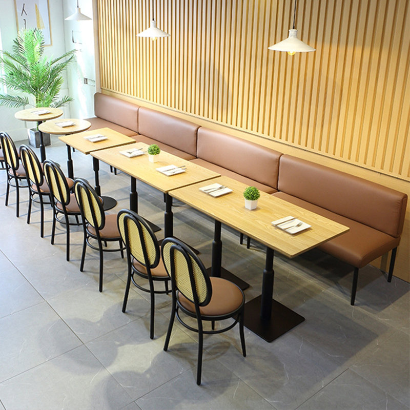 Simple Cafe Dessert Shop Restaurant Brown Benches Faux Leather Upholstered Bench