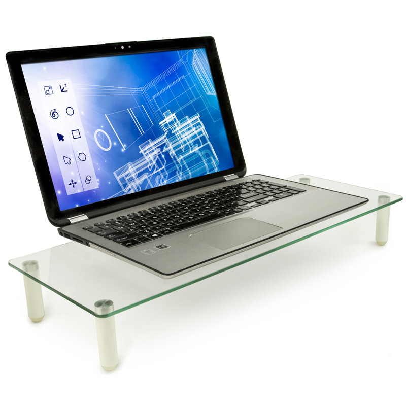 Clear Glass and Aluminum Desktop Monitor Riser Stand
