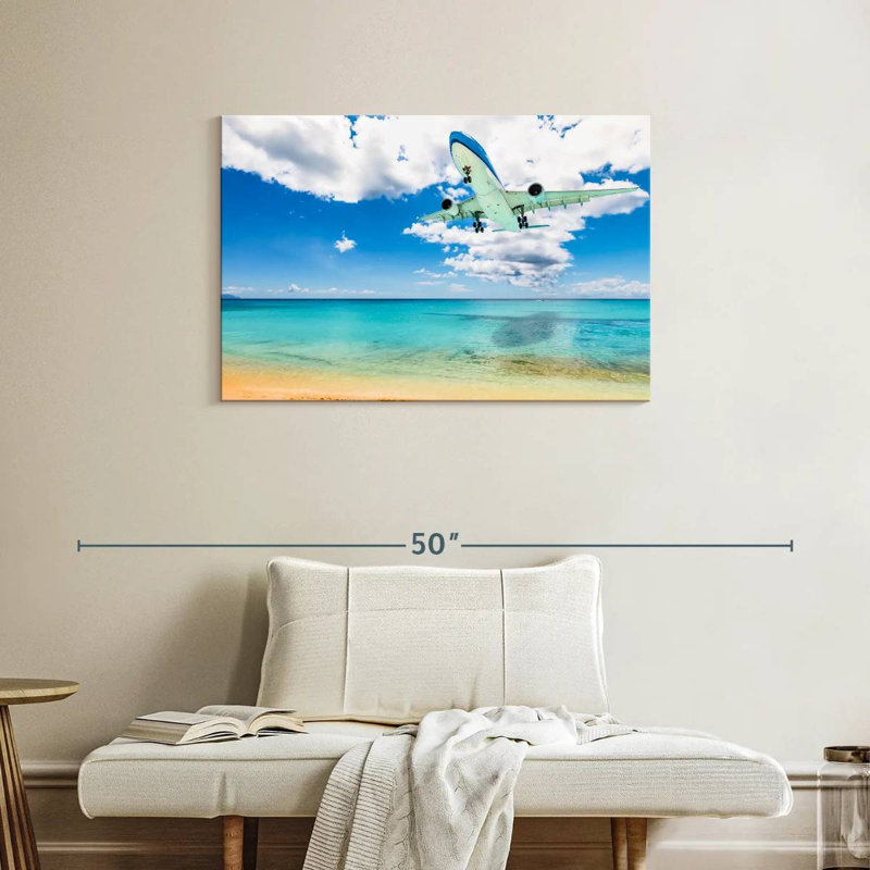 Avion au-dessus de la plage, H 24 po x l 36 po