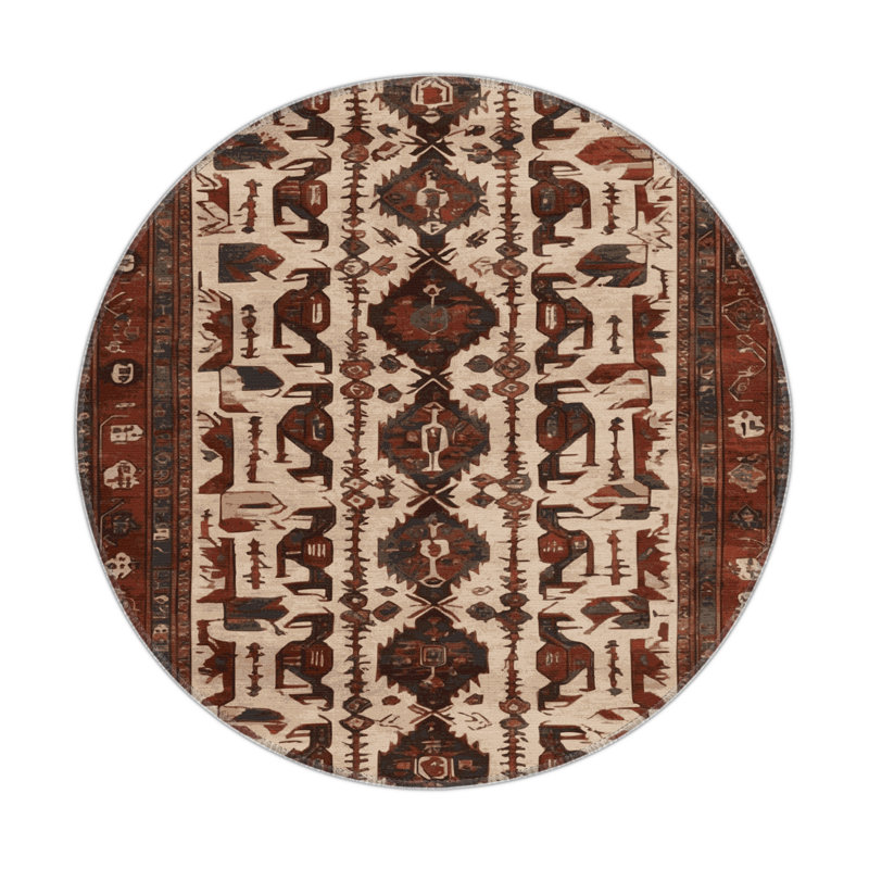 Tapis d'intérieur et d'extérieur brun Persian, Rond 5 pi