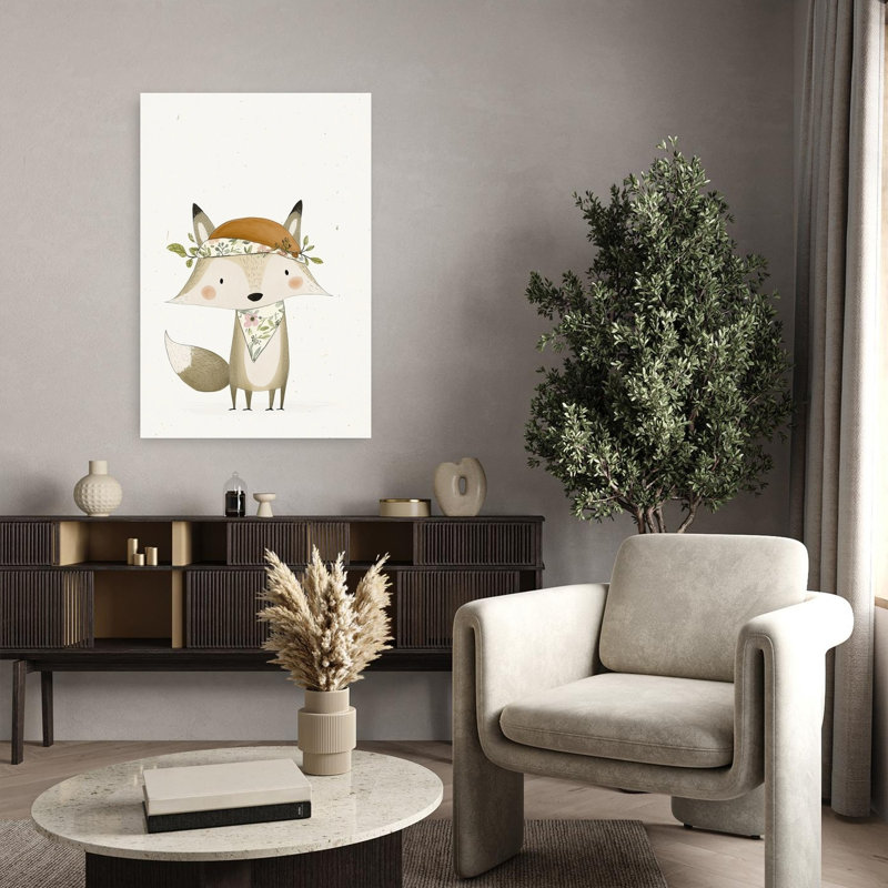 Cute Woodland Fox Abstract Contemporary Fox Forest Landscape Wall Art Print 1 Piece Wrapped Canvas Wall Art