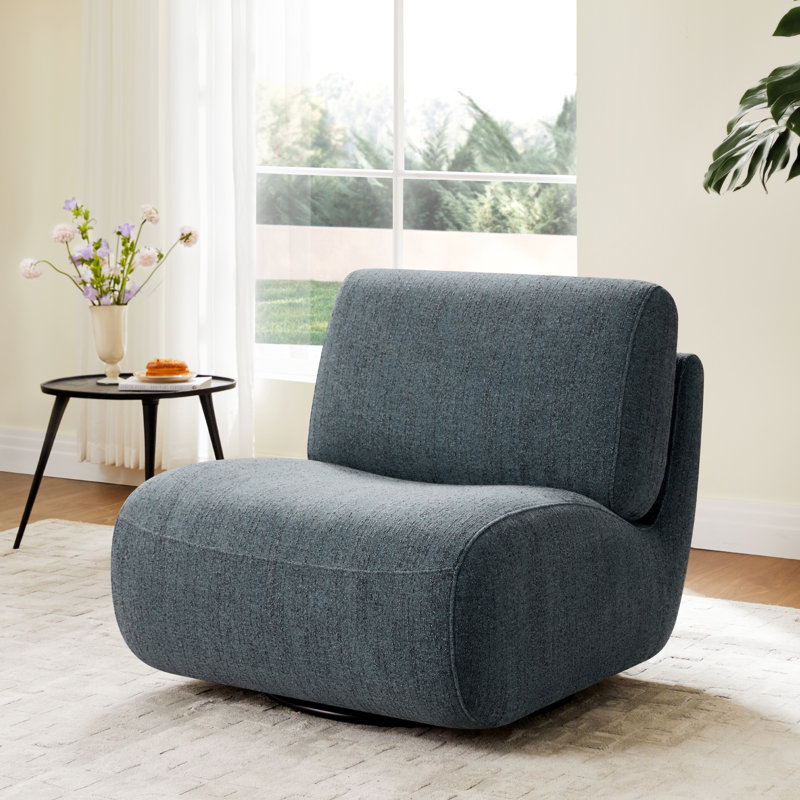 Nita 33'' Swivel Upholstered Accent Chair, Mellow Steel Blue Boucle