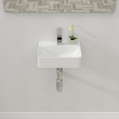 Lavabo de salle de bain mural 14 "x 10" suspendu en céramique blanche avec trou pour robinet