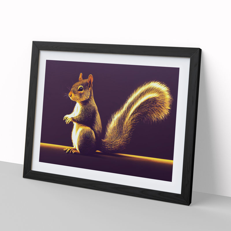 Illuminated Squirrel - Single Picture Frame Print, Black, 46cm H x 64cm W x 2cm D