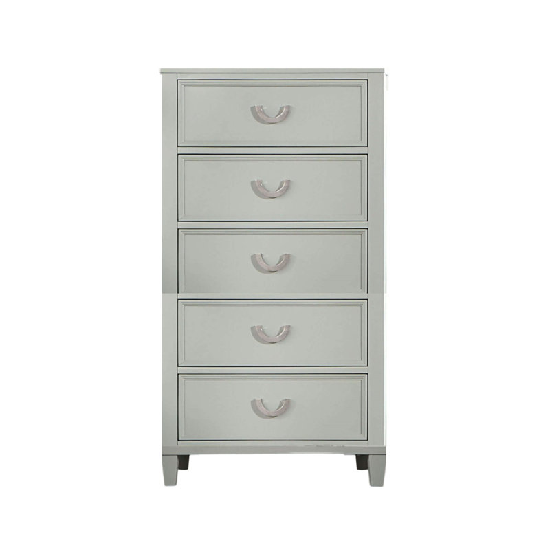 Grande commode Roly, 5 tiroirs, poignées suspendues en chrome, bois gris
