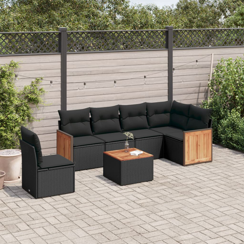 Vidaxl 7-Tlg. Garten-Sofagarnitur Mit Kissen Schwarz Poly Rattan