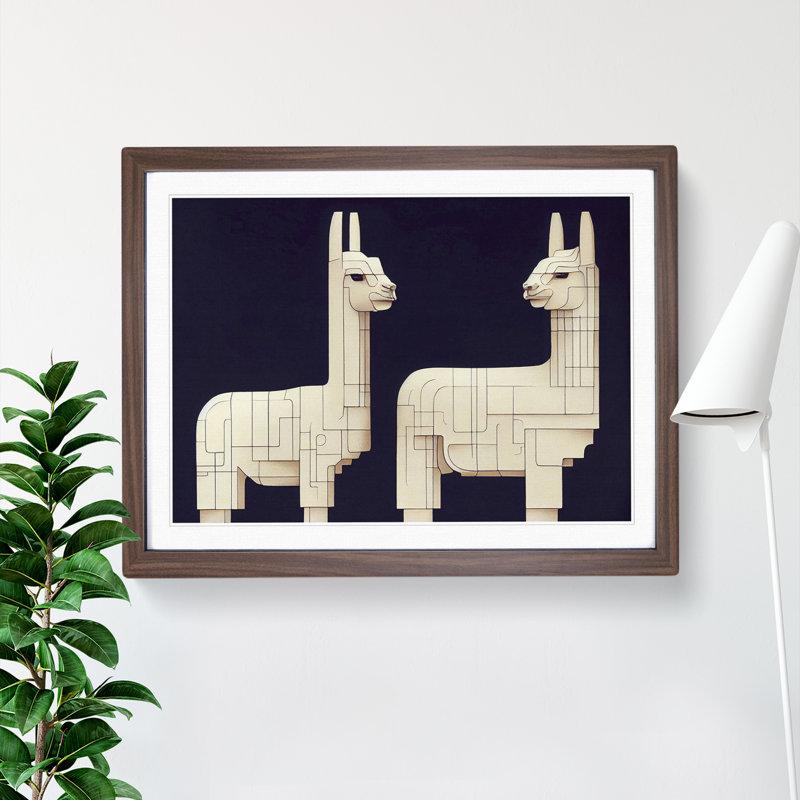 Futuristic Llamas - Single Picture Frame Print, Walnut Framed, 25cm H x 34cm W x 2cm D