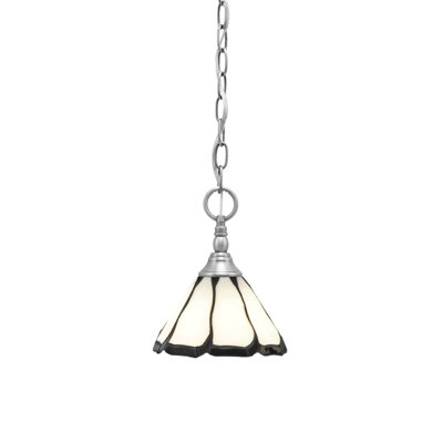 Chain Hung Mini Pendant Shown With 7" Pearl & Black Flair Art Glass