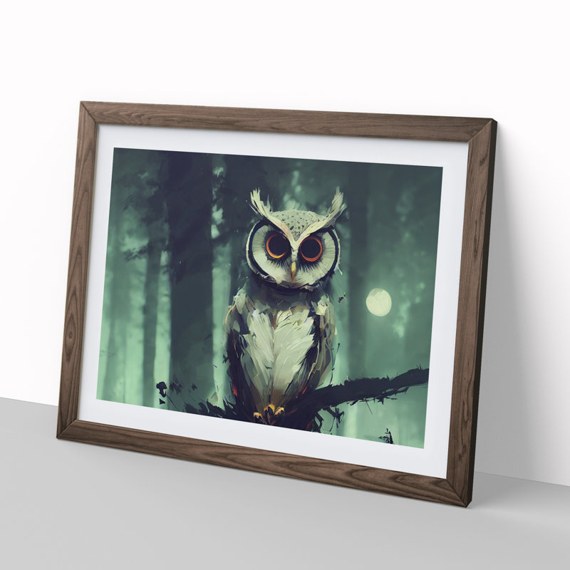 Owl Abstract - Single Picture Frame Print, 34cm H x 46cm W x 2cm D, Walnut