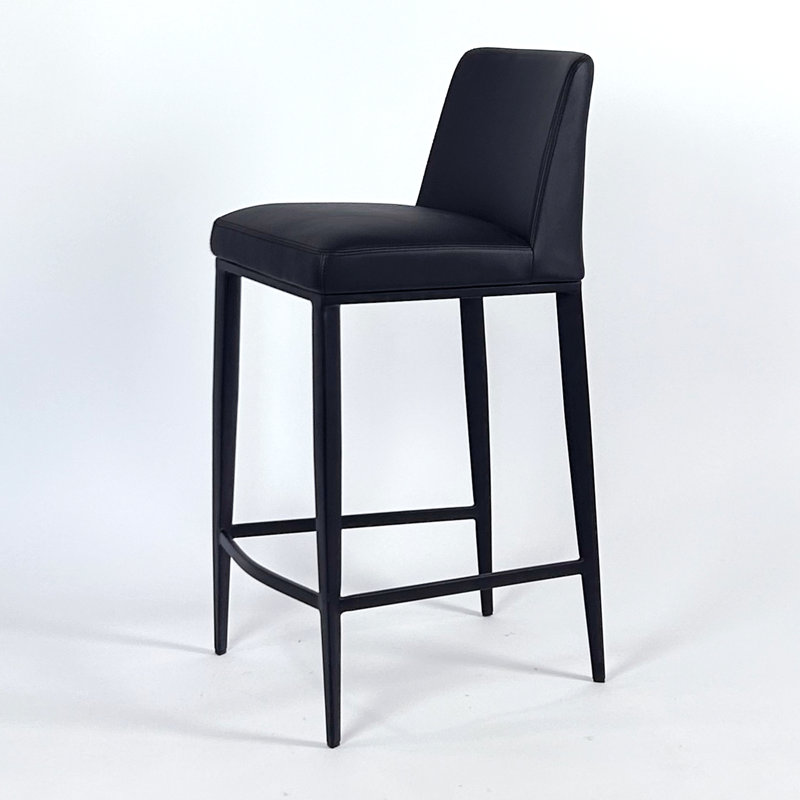 Aretha Upholstered Counter Stool with Metal Frame, Black, Bar Stool (29.5" Seat Height)