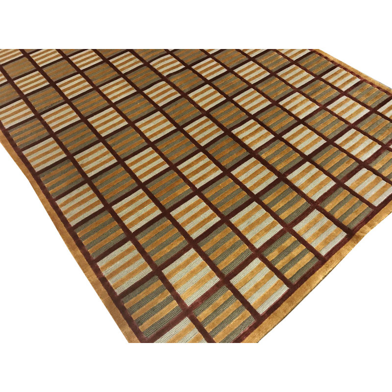 Tapis gris et vert clair noué à la main de haute qualité
