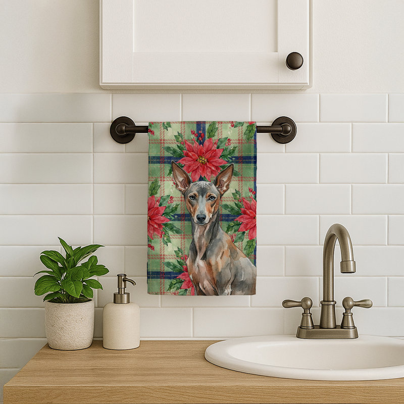 Xoloitzcuintli Christmas PoinsettIas Kitchen Towel, Gray/Brown Xoloitzcuintli