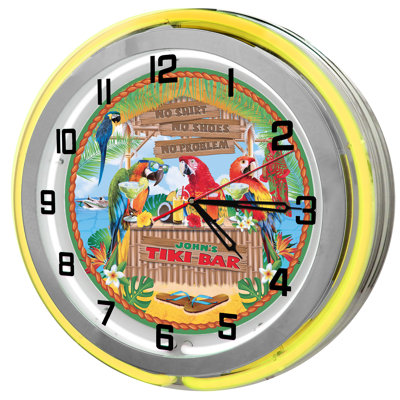 Tiki Bar Paradise Neon Wall Clock
