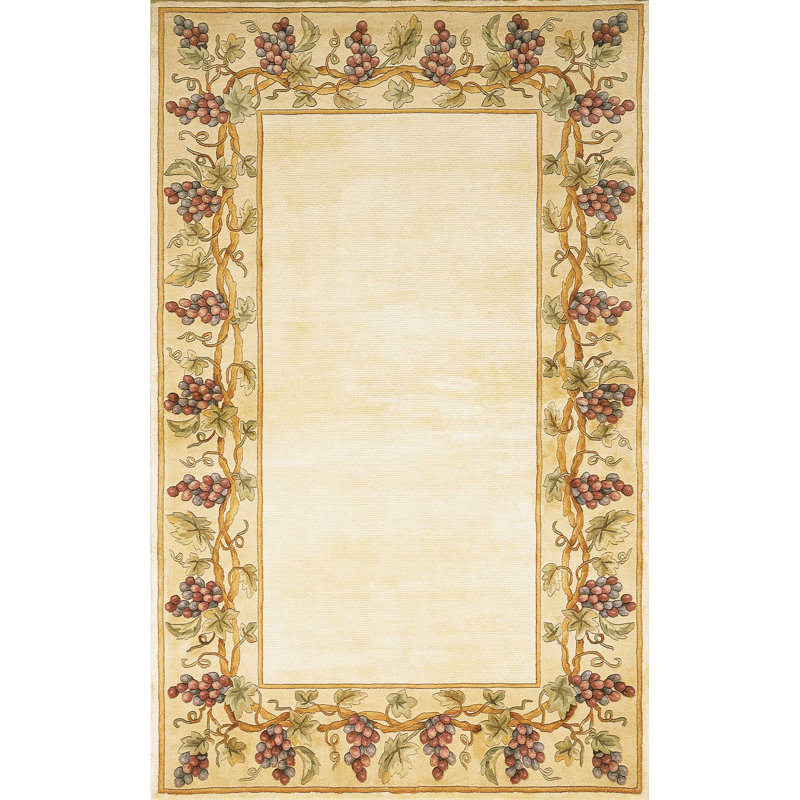 Tapis ivoire en laine 5 pi x 8 pi, Rectangle 3 pi 6 po x 5 pi 6 po