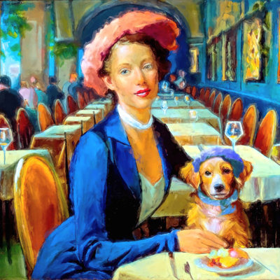 Parisian Woman and Her Dog 1 24x24