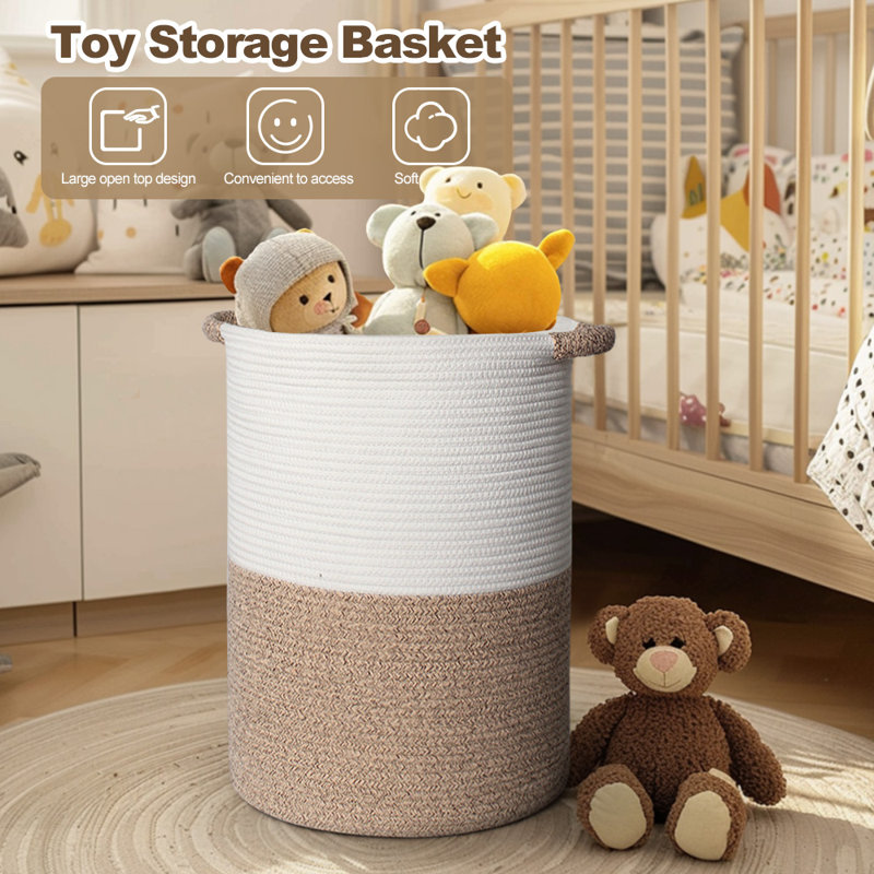 Large Clothes Storage Basket, 58L Cotton Rope Laundry Basket with Handles – Modern Two-Tone Woven Storage Bin for Blankets and Toys