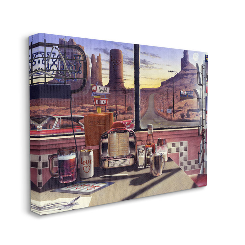 «Quirky Canyon Diner», tableau surdimensionné de paysages surdimensionnés, encadré noir, estampe numérique de Jadei
