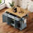 54Inch Large Kitchen Island With Rubber Wood Drop Leaf, Embossed Texture Rolling Kitchen Cart On 4 Wheels With 4 Doors And 3 Drawers, Kitchen Island With Storage For Kitchen, Dining Room-1923272048