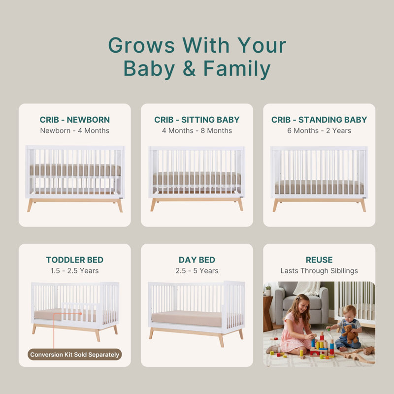 Soho 3-in-1 Convertible Crib, White/Natural