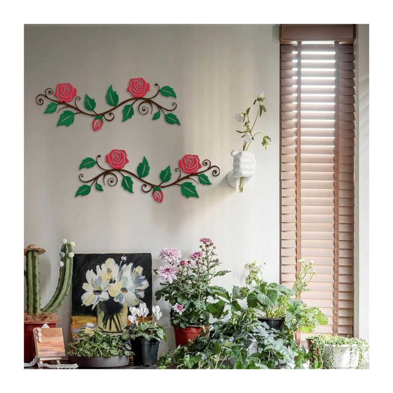 Décoration murale feuille d'arbre en métal 2 pièces rose rouge