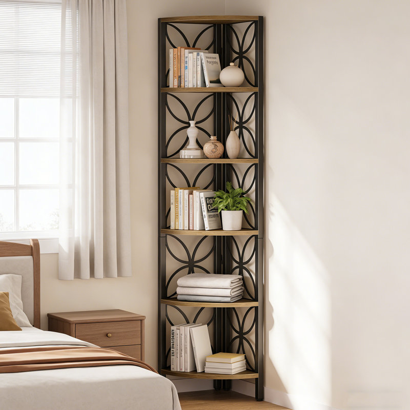 6-Tier Corner Shelf, 71" Rustic Corner Bookshelf Display Shelf