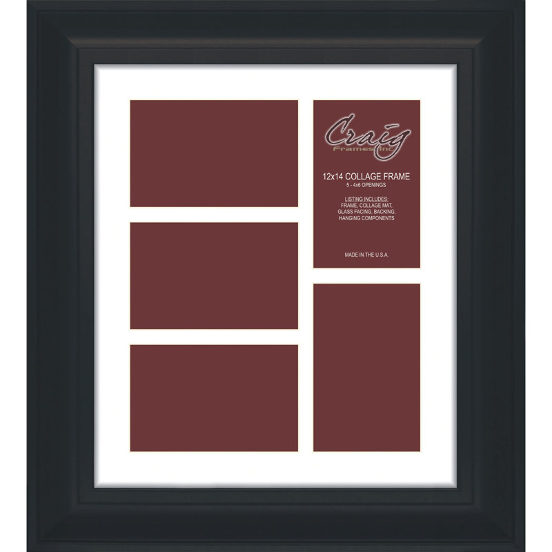 Bednarz Black Matte Picture Frame with Mat, 4" x 6", 12" x 14"