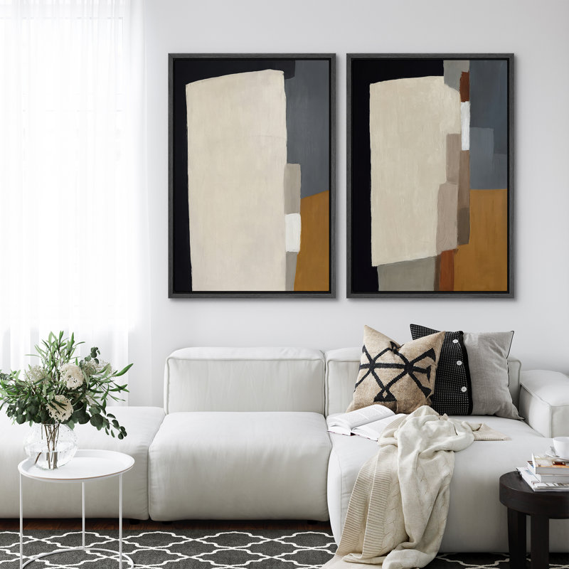 Art mural abstrait, ensemble de 2 reproductions d'art encadrées sur toile, Noir, H 24 po x l 32 po