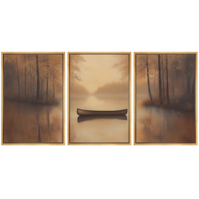 Foggy Lake Canoe Landscape Art