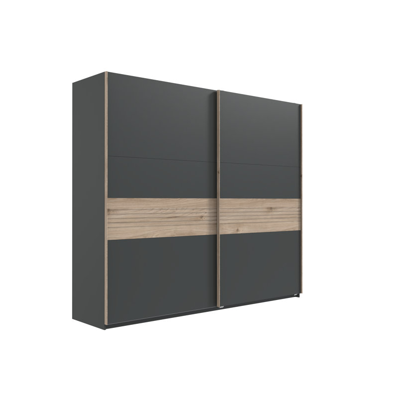 2 Door Manufactured Wood Wardrobe, Graphite/Parasol solid oak-colored, 216cm H x 200cm W x 65cm D