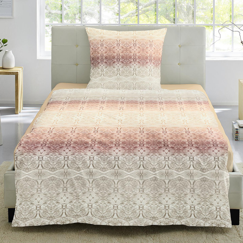 Organic Satin Duvet Cover Set, Light grey and orange, Double - 1 Pillowcase (80 x 80 cm)