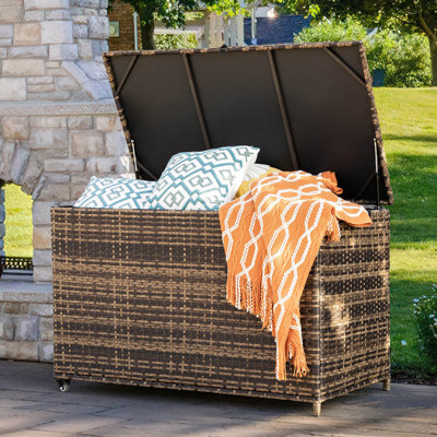 178 Gallon Outdoor Storage Box, Patio Deck Box With 2 Wheels, Handle Large Portable Wicker Rattan Deck Box For Patio Furniture Cushions, Throw Pillows by MEISSALIVVE