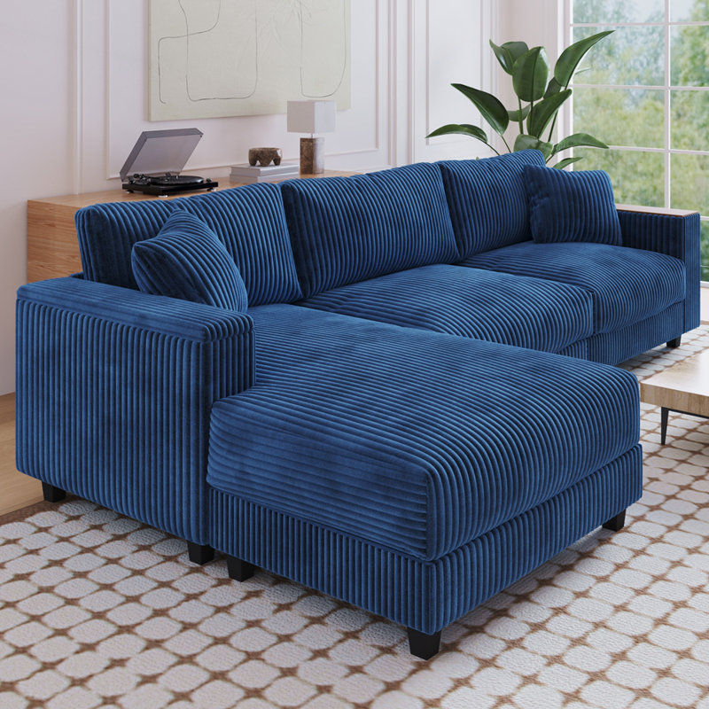 Canapé modulaire en L avec méridienne réversible et rangement caché pour le salon, Bleu antique