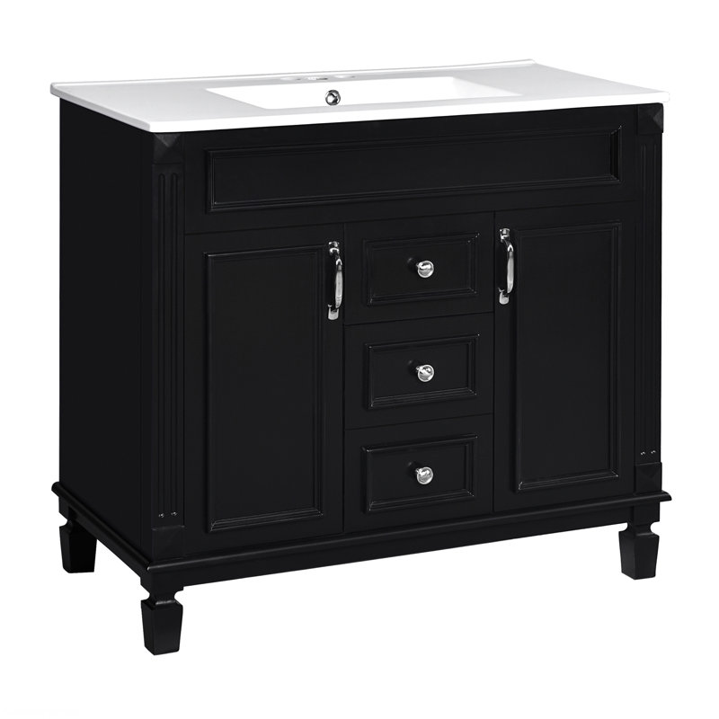 Meuble-lavabo de salle de bain avec lavabo supérieur, armoire de rangement de salle de bain avec 2 portes à fermeture douce et 2 tiroirs pour la maison