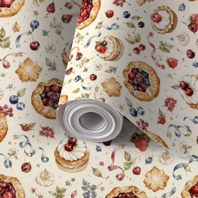 Papier peint auto-adhésif Pies and Stick Festive Watercolor Pies Cupcakes Cherries Stars