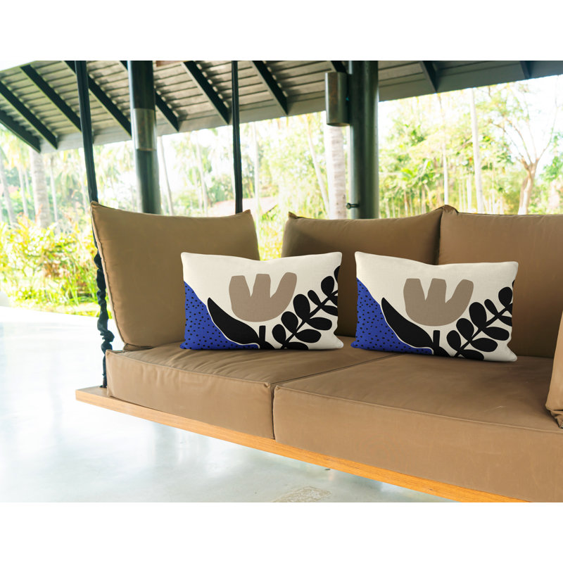 Coussin décoratif intérieur / extérieur en polyester filé Willow, Bleu marine / blanc cassé / beige / noir