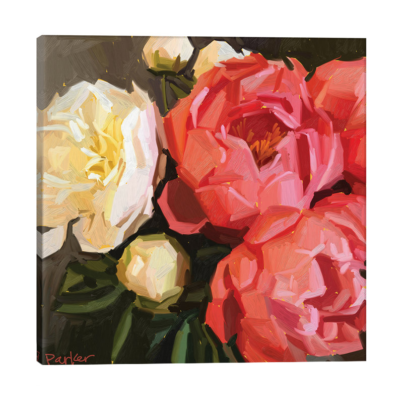 Coral Peonies - Wrapped Canvas Painting, 66.04 cm H x 66.04 cm W x 3.175 cm D