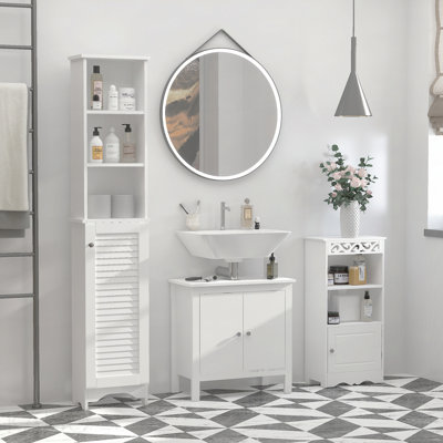 Tall Bathroom Storage Cabinet/Freestanding Linen Tower With 3-Tier Open Adjustable Shelves
