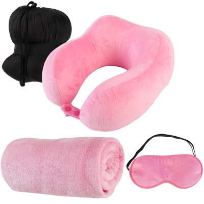 Putra Travel Pillow Set - Memory Foam Pillow, Fleece Blanket, and Eye Mask