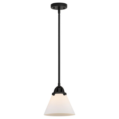 Mini-luminaire suspendu 1 tige 8 po Nouveau - 2 lumières coniques - ampoule non incluse - finition chrome poli - abat-jour blanc mat
