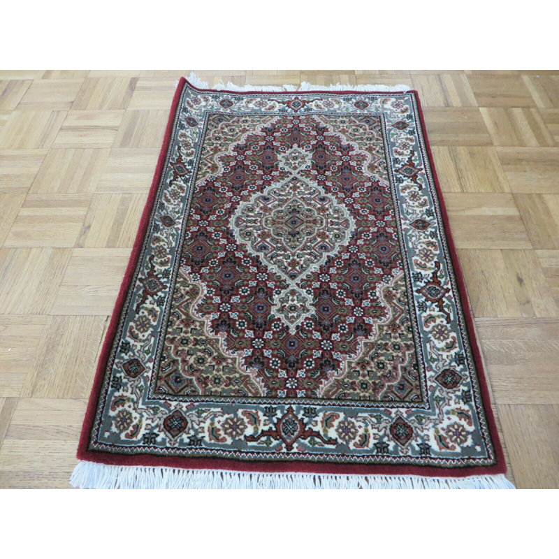 Tapis rouge noué à la main de conception unique 2 pi 1 po x 3 pi 1 po Harrogate