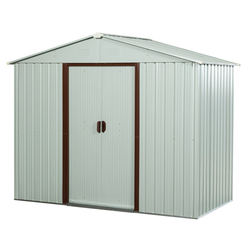 Remise de rangement extérieure en métal 6 pi x 5 pi, construction en fer galvanisé blanc, couvercle protégé, évents perforés, porte coulissante avec cadenas, remise facile à assembler dans le cadre, surface, manuel aéré