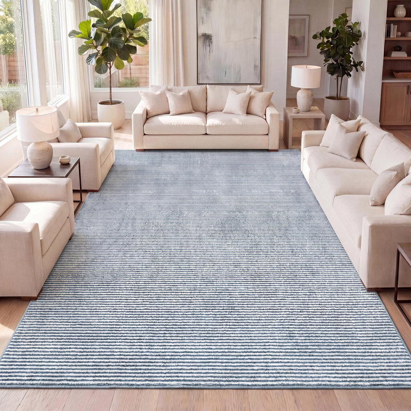 Tapis bleu / blanc Wolcott, Rectangle 7 pi 9 po x 10 pi