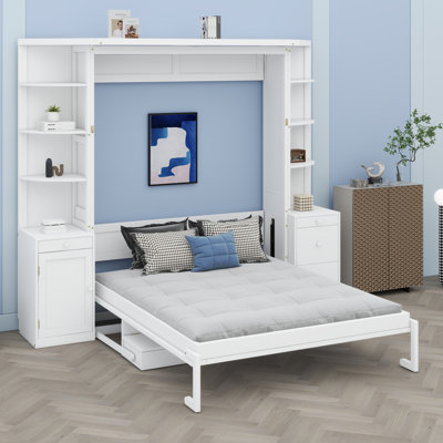 Hidden Wall Bed With Functional Desk, Cabinets, And Shelving For Multi-Use Rooms