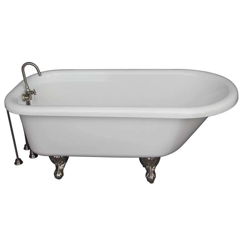 67'' x 29.5'' Freestanding Soaking Acrylic Bathtub with Faucet, Brushed Nickel