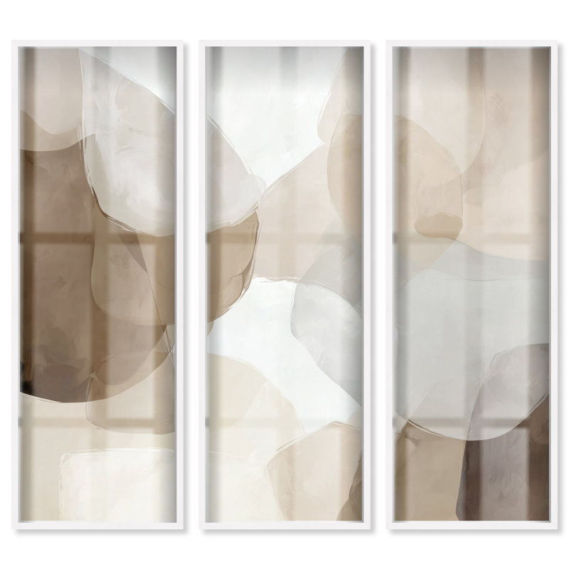 Ensemble d'affiches Soft Overlap II Shadowbox pour salon par Art Remedy, cadre blanc, 16 x 48, Cadre blanc